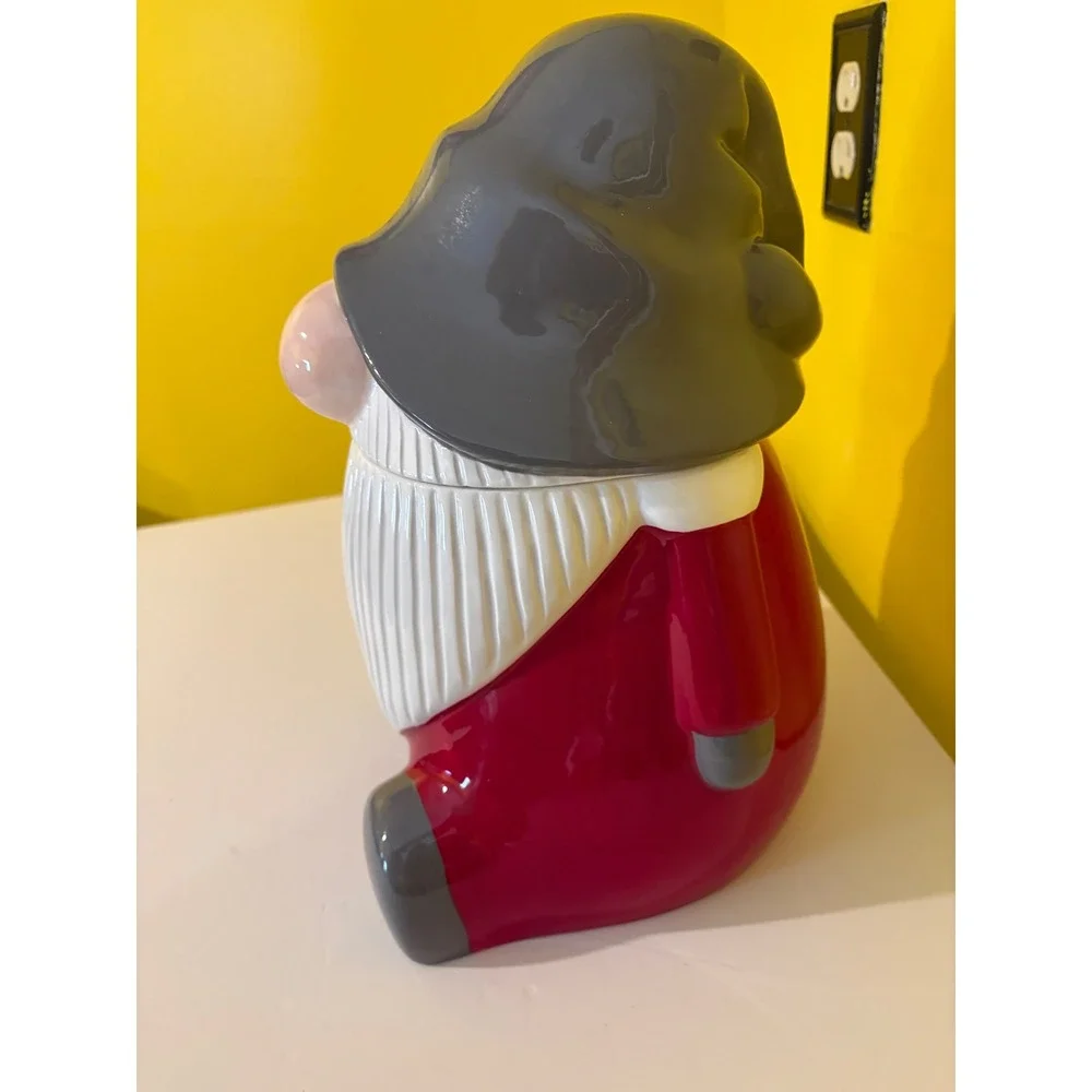 Pottery Barn Ceramic Christmas Gnome Cookie Jar Holiday Figural Red Gray Large